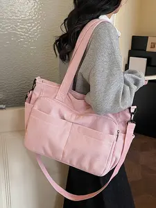 Retro casual minimalist style practical texture tote bag, Casual Commuter Bag, multi pocket design, reasonable separation, fashionable solid color atmosphere, large capacity portable shoulder bag, suitable for commuting, parties, shopping