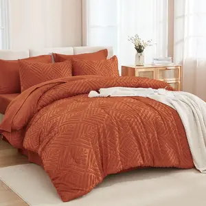 Queen Comforter Burnt Orange - 7 a Bag Queen Boho Terracotta Comforter Sets, Rust Tufted with Comforter,, Pillowcases  Shams