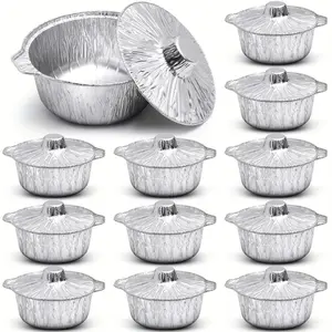 12 Pack Disposable Aluminum Foil Pans with Lids Round Baking Containers Bakeware 33.8oz for Travel Camping Cooking Food Storage