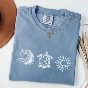 Comfort Colors Ocean Turtle Sun T-Shirt, Summer TShirt, Gift For Women, Beach T-Shirt, Summer Women Short Sleeve