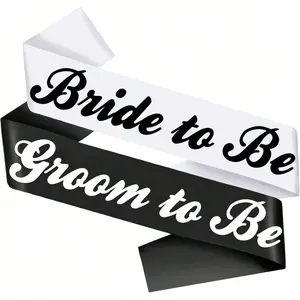 Black and White Bride Groom Sash Set, Engagement Couple Party Decor Sashes, Printed Bride to Be & Groom to Be Sashes, Wedding Pre-party Accessories for Bridal Shower, Bachelor Party and Romantic Engagement Gift Use