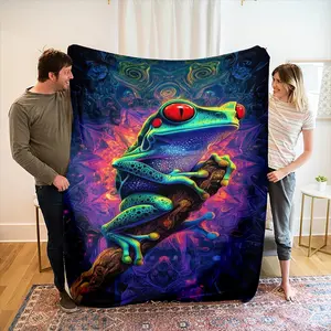 Super Soft Frog Cartoon Blanket, Cozy Flannel Wool Throw, Polyester Knit, Perfect for Camping, Office Naps, Dorms, Gifts