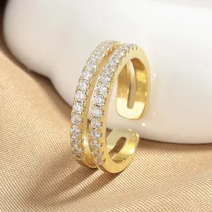 Zircon double layer ring opening adjustable couple wedding engagement ring gift party jewelry