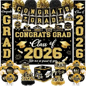 2026 Graduation Decorations - Black  Congrats Grad Party Supplies include Card Box, Backdrop, Banner and Balloons for Class of 2026 Decorations Set