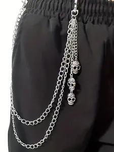 Unisex Punk Style Casual Trendy Chain Side Belt, Skull Face Design Side Chain Belt, Novelty Fashionable Clothes Accessories For Party, Street Style Belt