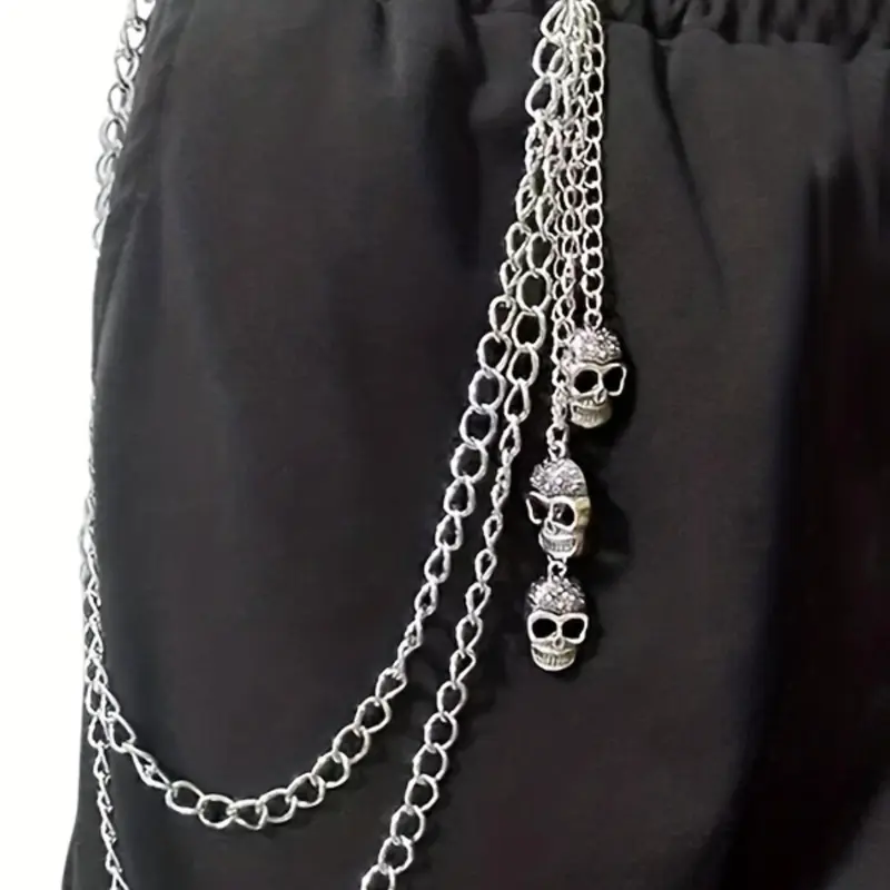 Unisex Punk Style Casual Trendy Chain Side Belt, Skull Face Design Side Chain Belt, Novelty Fashionable Clothes Accessories For Party, Street Style Belt, Statement Belts, Cool Belts
