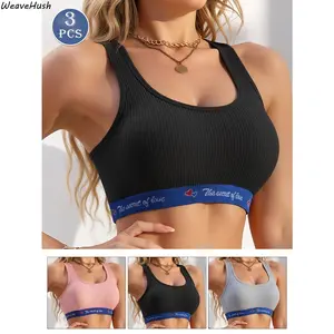 Women's 3-Pack Ribbed Compressive Sleeveless Sports Bra, Removable Padded Breathable Moisture-Wicking Crop Top, Razor-Back Activewear for Yoga, Pilates, Sports Bra For Women, Activewear Sports Bras
