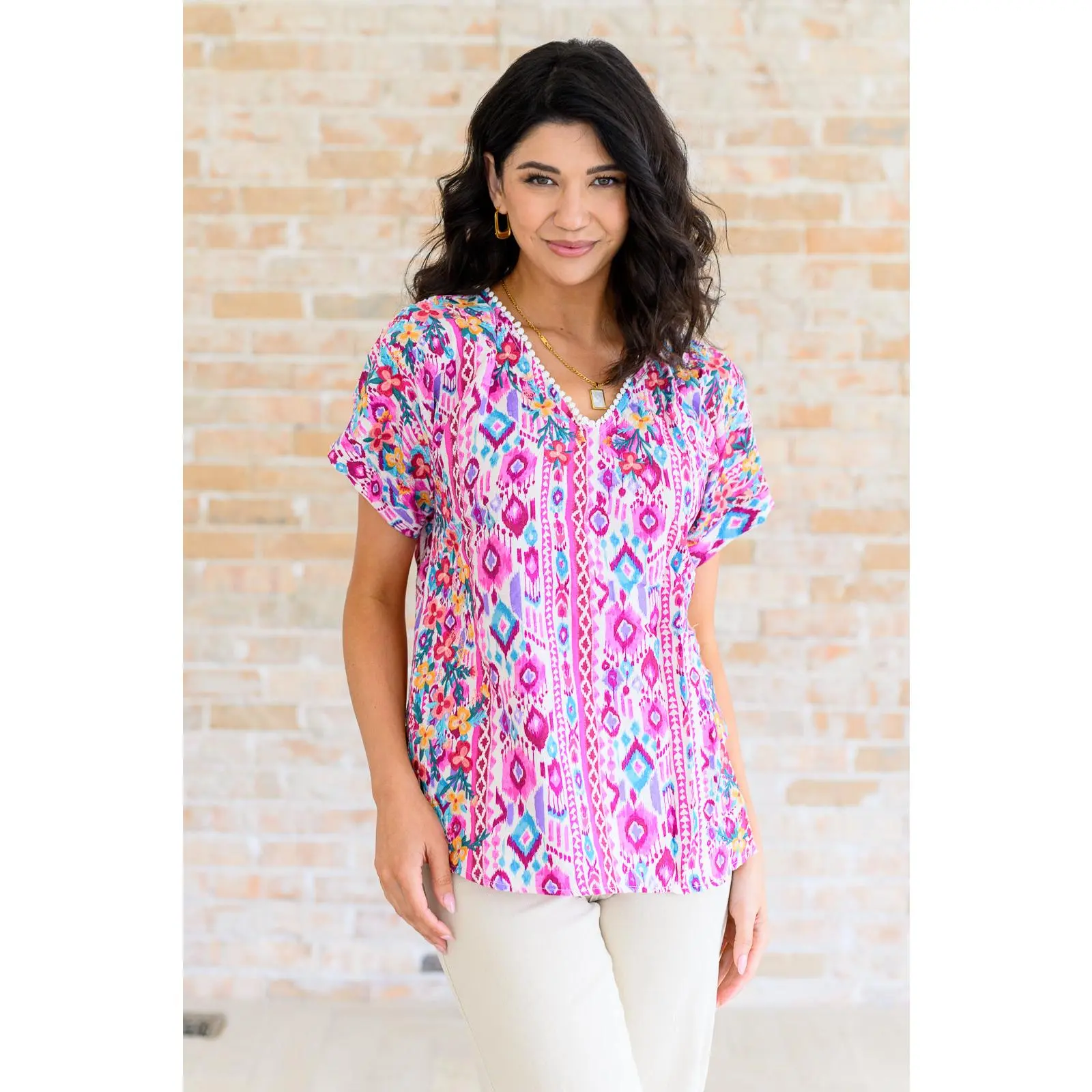Yours Truly, V-Neck Top in Magenta