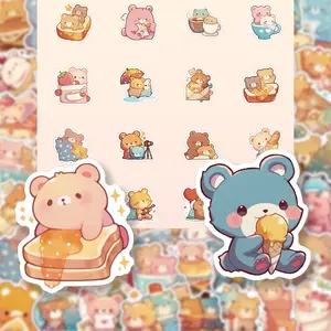 63pcs Non Repeating Cute Cartoon Original Bear Series Stickers, Sticker Decals, Suitable for Faith Based Designs Such As Scrapbooks, Diaries, Laptops, Water Bottles, Cars, Etc., As Gifts with Positive Information