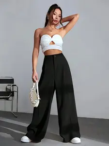 High-Waisted Wide Leg Suit Pants, Trendy Slimming Effect, Office & Daily Wear, Ultra-Loose Fit, Center Pleat Design, Long Legs Look
