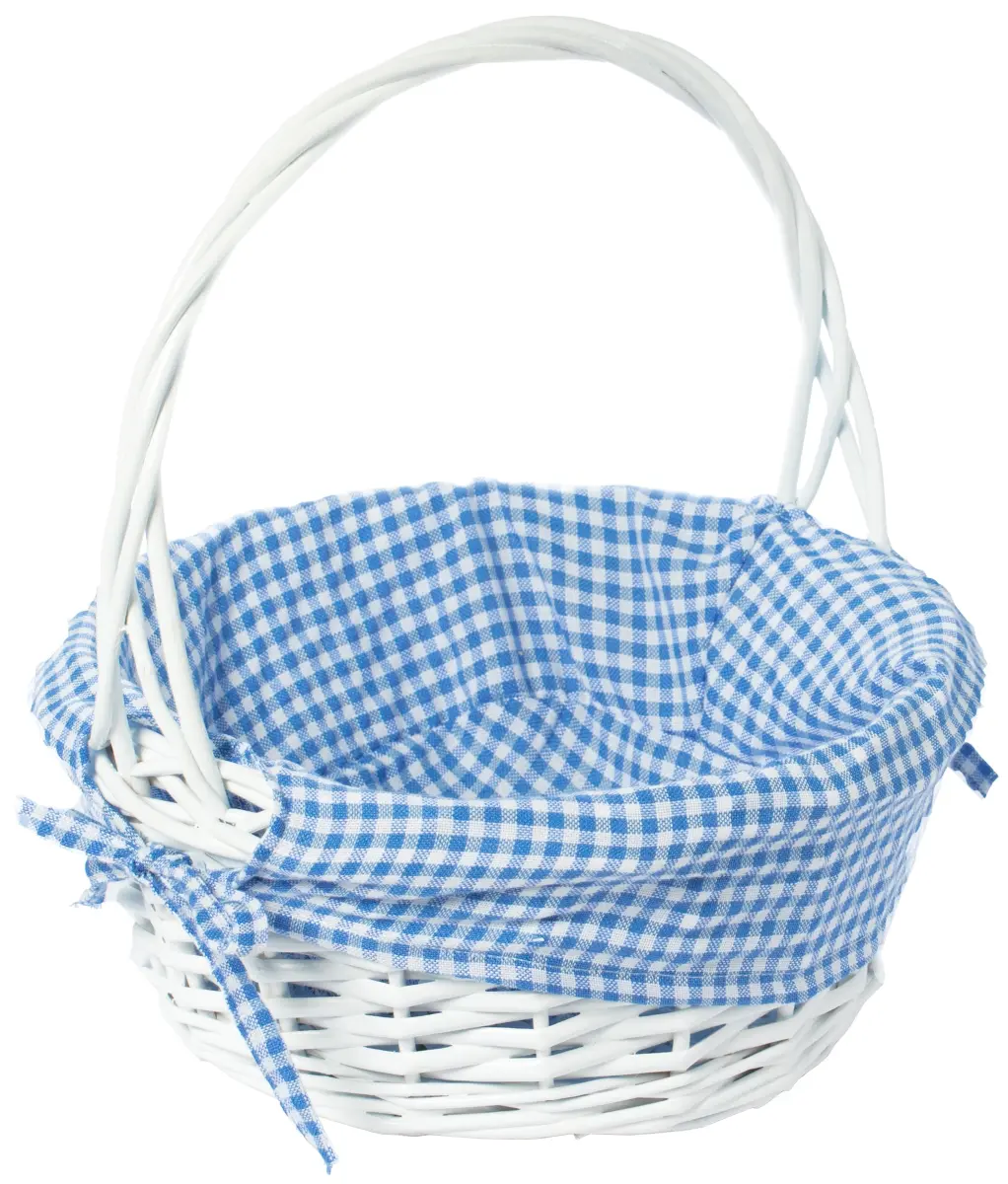 Vintiquewise QI003820BL.S Small Decorative Round Willow Gift Basket, 11x8.5 in, with Blue Gingham Liner & Handle, Home Supplies Kitchen Organizer for Food Storage