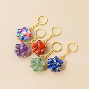 Natural Amethyst Gemstone Mini Cat's Paw Keychain, DIY Car Key Ring Accessory, Unique Father's Day Gift Idea for Dads