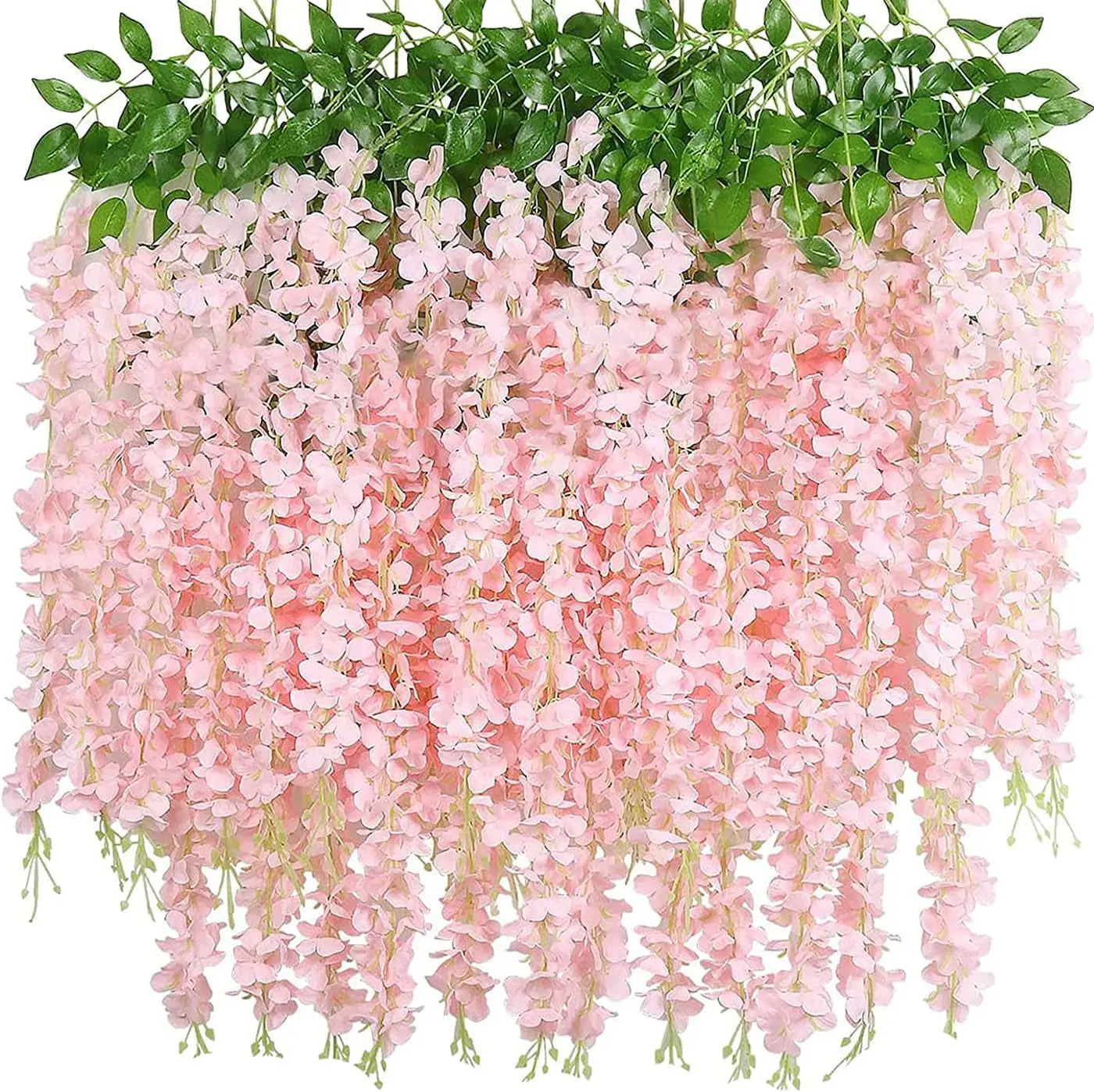 40 Pack Artificial Wisteria Vine Garland, 3.75 Feet Silk Strings, Fake Hanging Flowers, Wedding, Garden, Wall Decoration (Peach)