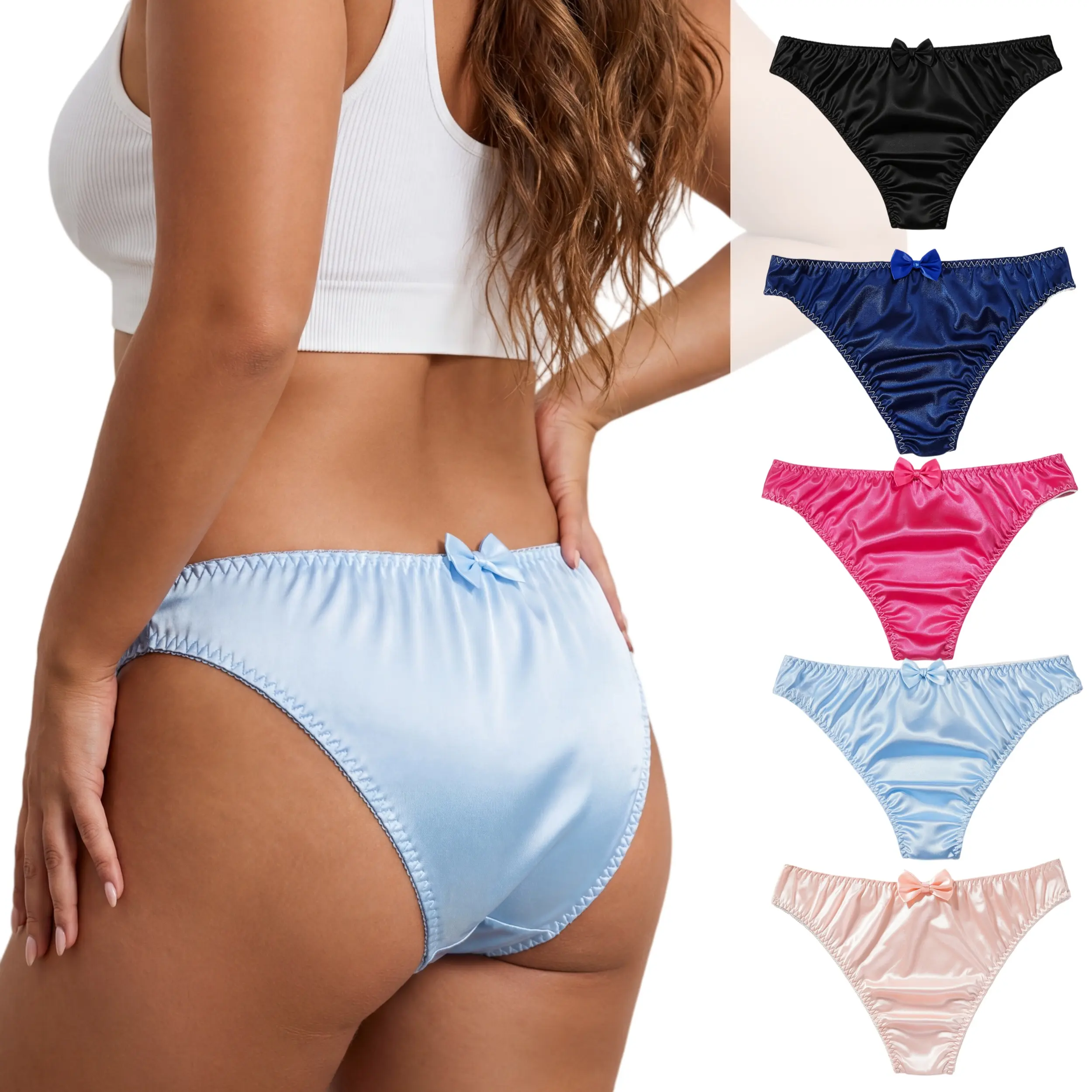 Women's Panty Set, 4-Piece Elegant Silky Satin Briefs with Bow, Lightweight and Plain for Daily Comfort, Sizes S M XL, Foldable, Soft Briefs, Panties