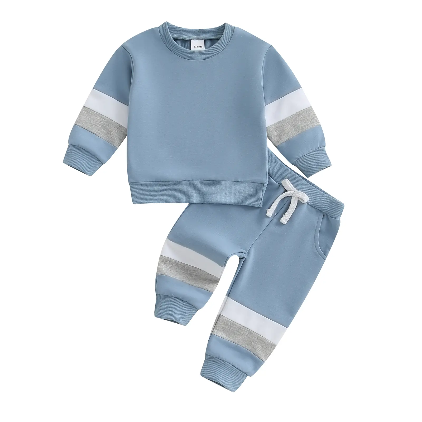 Toddler Baby Boy Casual 2-Piece Fall Winter Outfit Set, Color Block Long Sleeve Sweatshirt Pullover + Joggers Pants