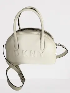DKNY Tilly Dome Satchel White Leather Crossbody Embossed Signature Logo - BX72