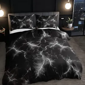 Three-Piece Three pieces with lightning pattern on dark background Decorative Duvet Cover Set, Includes 1 Fitted Sheet and 2 Pillowcases, Soft Breathable Design
