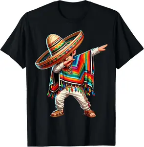 100% Cotton Mexican Boy Dabbing Poncho Cinco of Mayo T-Shirt