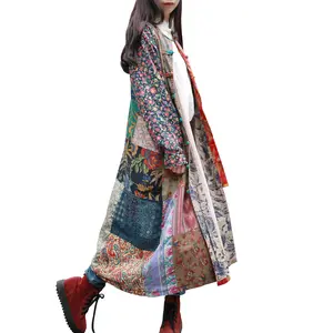 Women's Boho Patchwork Minibee Jacket Spliced Waist Trench Coat Mori Kei Colorful Penny Lane Style