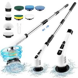 9-In-1 Electric Spin Scrubber, Powerful Rechargeable Scrubber, Cordless Handheld Power Rotating Cleaning Brush Set with 2 Adjustable Speeds, 9 Interchangeable Brush Heads, Suitable for Floors, Bathrooms, Bathtubs, Ceilings