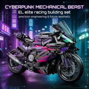 Cyberpunk Mechanical Beast Motorcycle Building Set, 46cm Large Scale 1:5 Racing Model Kit, Real Steering Linkage, Precision Details