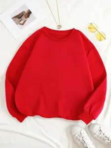 Women's Fall Winter Casual Loose-Fit Round Neck Pullover Sweater Top, Comfortable Plain Knitwear for Daily Wear & Graduation