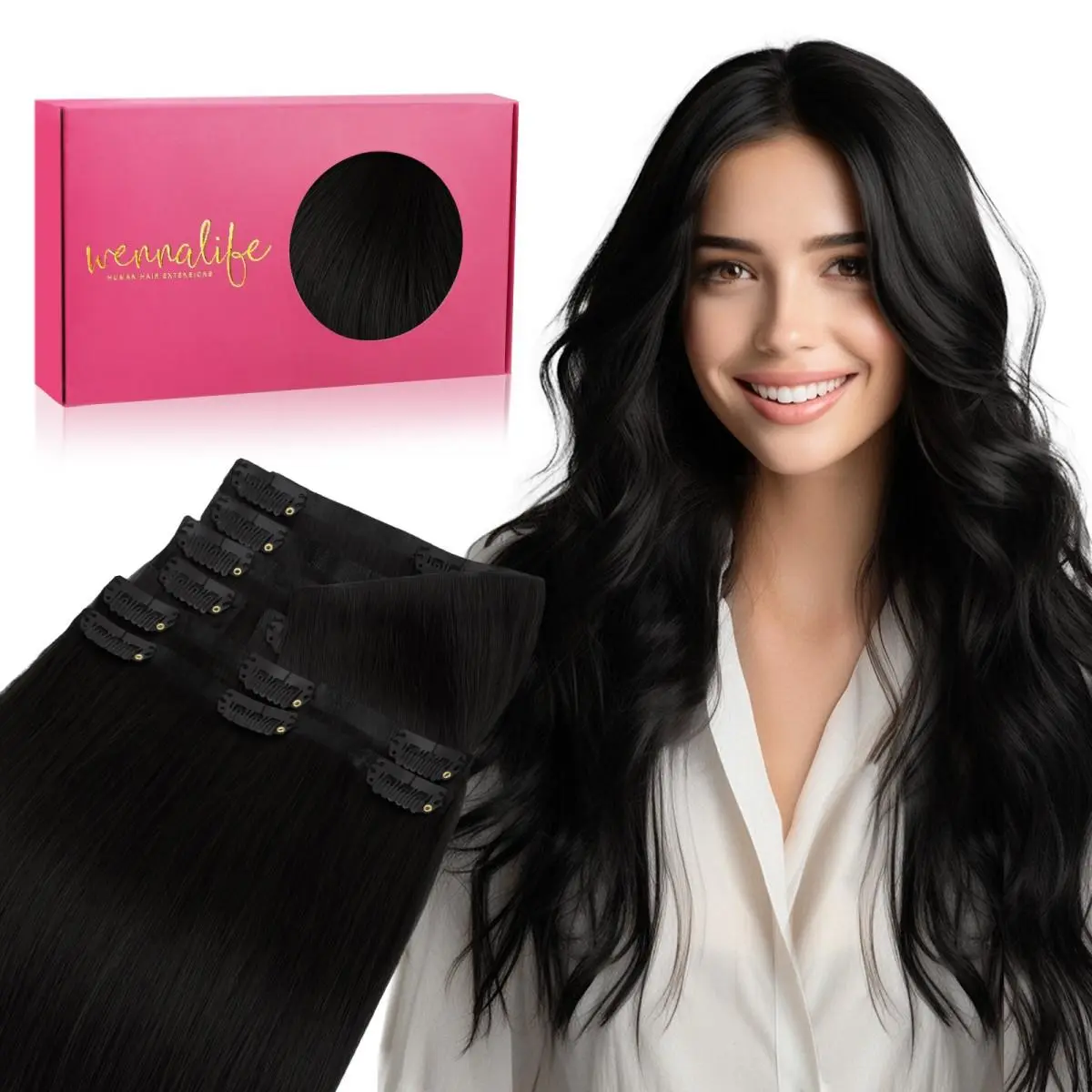 WENNALIFE Invisi Edge Clip in Hair Extensions Seamless Invisible Natural Straight Real Human Hair Chocolate Brown to Caramel Blonde#DealsForYouDays