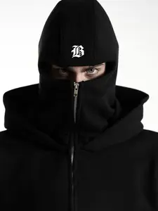 Men's Ninja Hoodie Y2K Sportswear, Letter Symbol Print, Streetwear Face Mask Sweatshirt, Windproof Double Layer Hooded Jacket, Casual Sports Hoodie