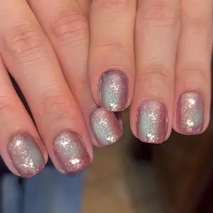 Glitter Smudge Fake Nails, 24pcs Glossy Irregular Shaped Short Press on False Nails & 1 Sheet Tape & 1 Count Nail File for Women & Girls DIY Nail Art, Effortless Manicure Set for Home Salon, Christmas Gift