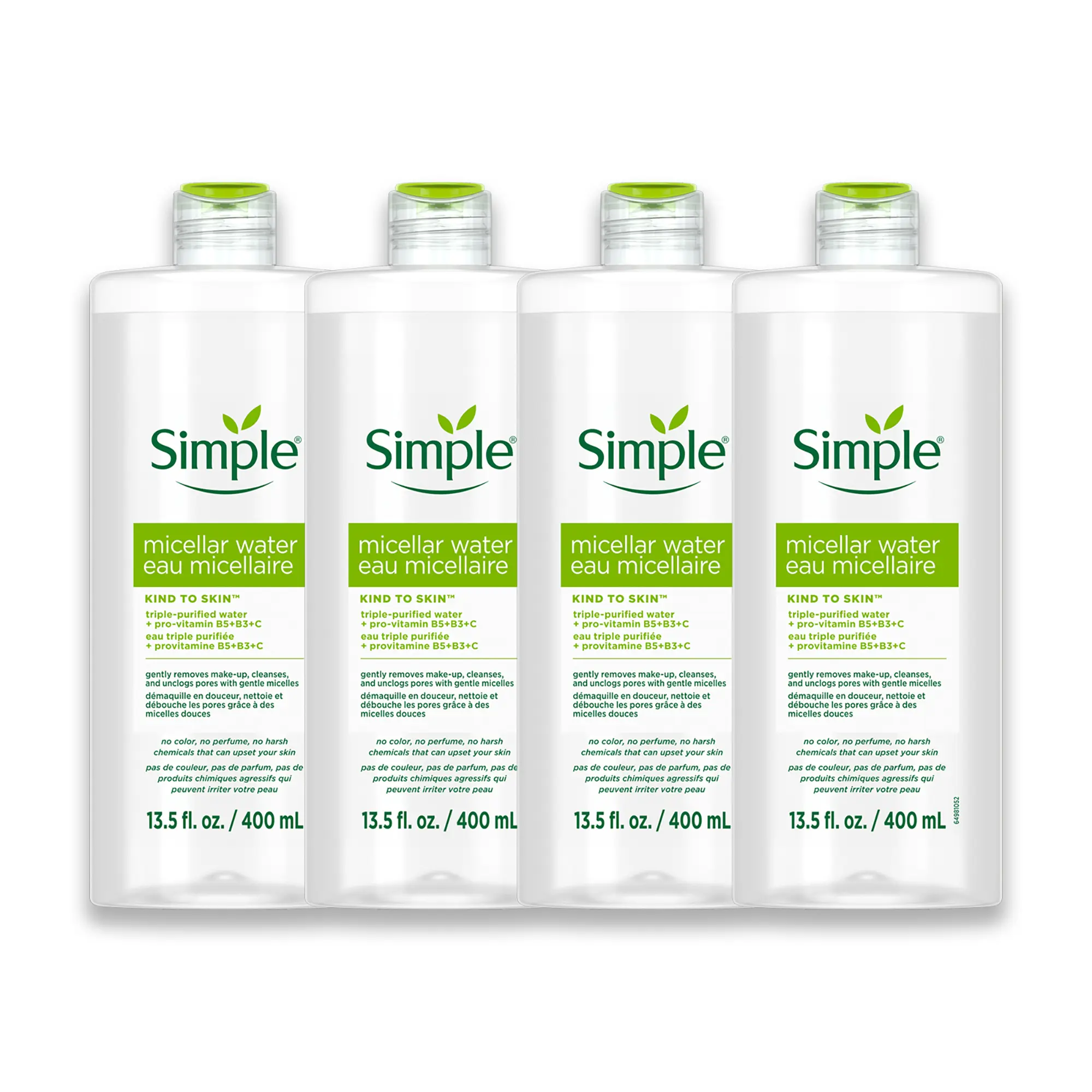Simple Kind To Skin Micellar Water - Makeup Remover and Facial Cleanser - Face Cleanser with Pro-Vitamin B5, B3 and C - Vegan, No Perfumes - 4 pc Holiday Wellness Skincare Set