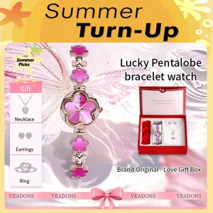 TikTokShopSummerTurnup VEADONS Women's Watch, elegant jewelry watch is water-resistant and comes with a complimentary ring, pendant, stud earrings, and gift box packaging.