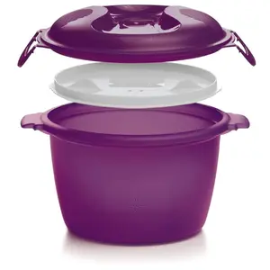Tupperware Microwave Rice Maker incredibly simple to use & doesn't require waiting for boiling water, dealing with messy overflow, or having to clean rice stuck to the bottom; innovative overflow-preventing insert and cover, cooking rice or other grains