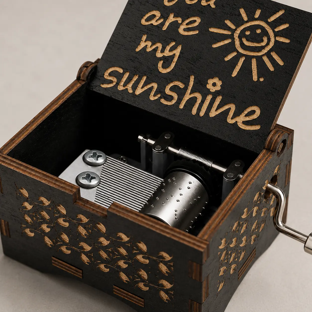 Hand Crank Wooden Music Box, You Are My Sunshine Vintage Music Box Gift, Small Desk Decor Keepsake for Birthday Anniversary