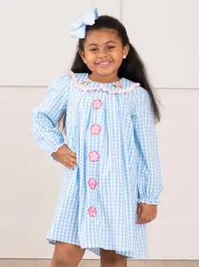 Blossoms and Blues Embroidered Cotton Dress