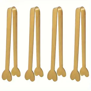 1/6pcs Golden Mini Tongs, Heart-shaped Sugar Cube Tong, Stainless Steel Small Serving Tong, Durable Ice Cube Tong, Cute Tea Party Serving Tong, Nice Gift, Tea Making Tools, Perfect for Coffee Bar/Wedding/Valentine's Day/New Year/Mother's Day/Birthd