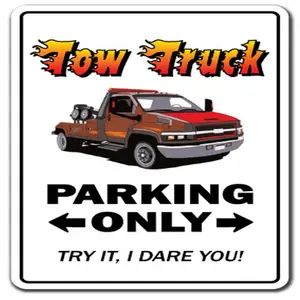 SignMission  14 in. Tow Truck Sign - Street Driver Trucker Roadside Towing Flatbed Tows