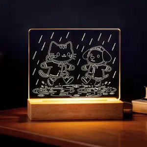 LED Night Light Duck Photo Frame - Cute Animal Theft Night Light for Kids Bedroom, Soft Glow Acrylic Decoration, Unique Gifts for Children Nursery, Desk Lamp with Wooden Base