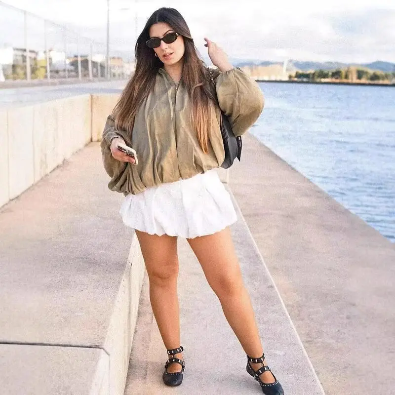 Women's Puffy Pilot Jacket Coat Womenswear Tops Outerwear Long Sleeve Casual Fitted Army Green Basic Crewneck Minimalist Fitted Everyday Khaki