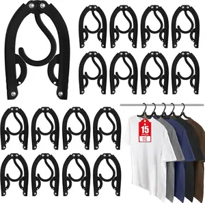 15 count Travel Hangers Portable Foldable Travel Hanger Organizer, Plastic Cruise Ship Accessories Essentials Clothes Hanging Rack Folding Hangers for Traveling Camping Flying RV Suitcase, Black