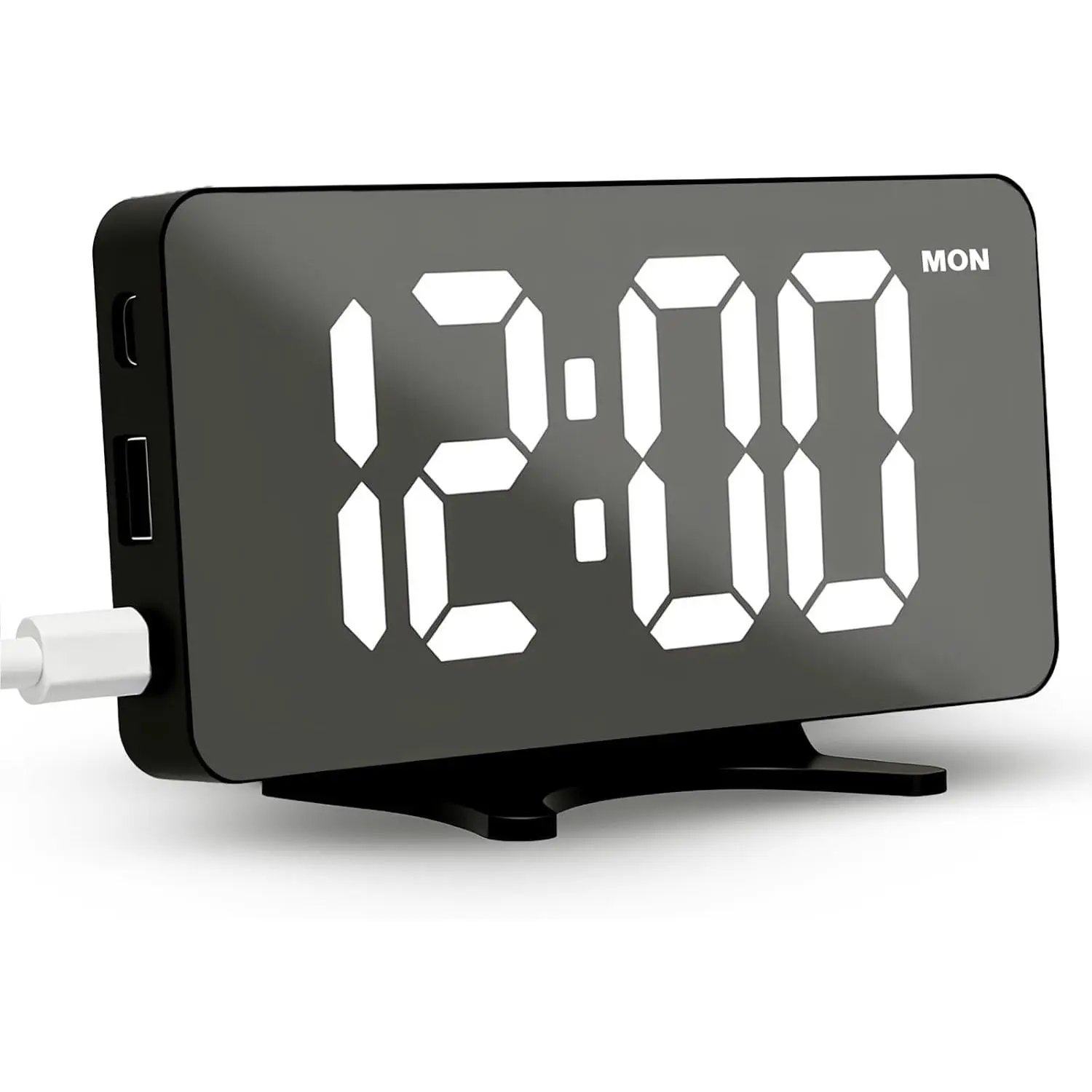 Compact Modern Digital Clock for Bedroom - Dimmable Dual Alarm, Large Display, 5 Modes, Easy Setup, Loud Alarm for Heavy Sleepers & Waking Up, Nighttime Nightstand Clock for Home & Office