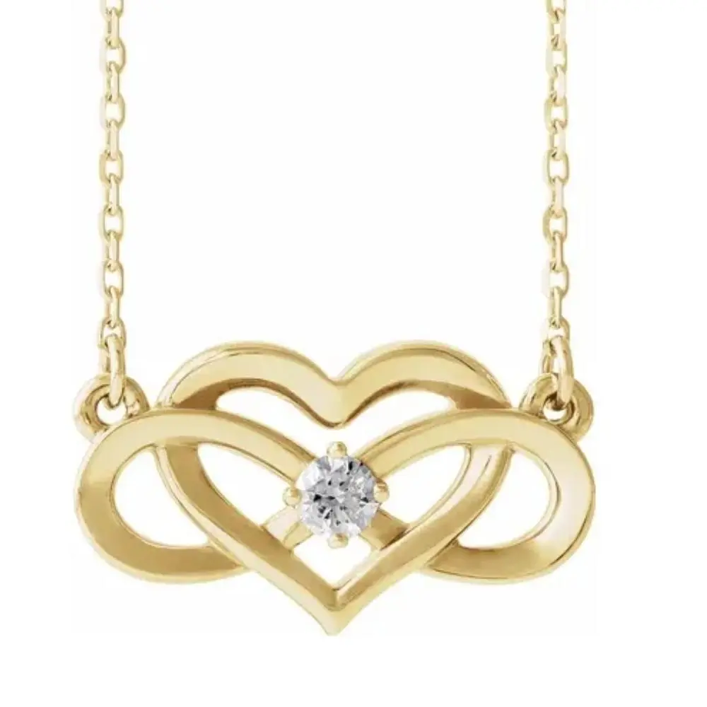 14k Yellow Gold Solitaire Heart Shaped Infinity Pendant 18" Necklace