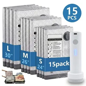 [2026 Upgraded]X7 Cordless Travel Vacuum Bag SetVacuum Bags for Travel withRechargeable air Pump, 15 Pack Carry-on Size Compression Packing Bags forLuggage and Suitcase, Space Saver forClothes and Clothing Travel ZipperPouches