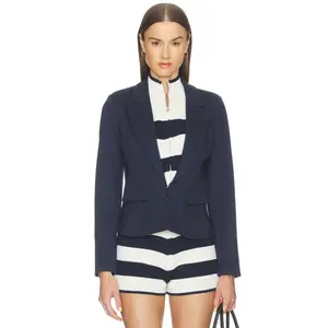 Central Park West Chelsea Rugby Stripe Sweater Dickey Jacket in Navy