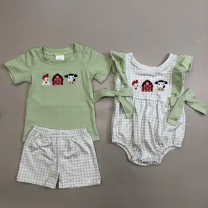 Kids Farm Matching Clothes Chicken Cow Boy Summer Shorts Set