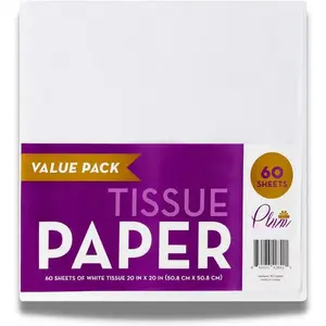 White Tissue Paper for  Bags 20" x 20" - 60 Sheets, Tissue Paper for Packaging- Acid Free  White Wrapping Sheets