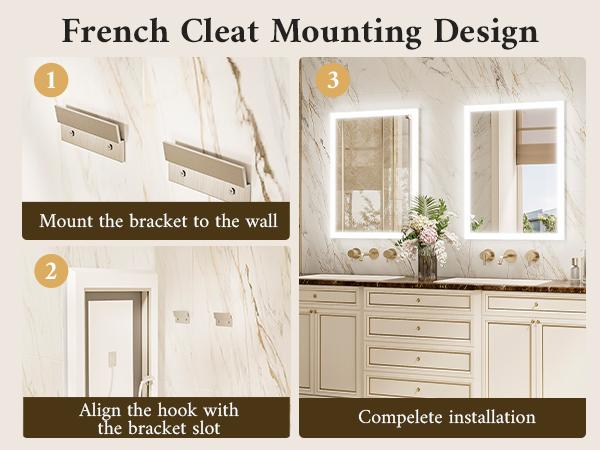 TETOTE LED Mirror with Acrylic Frame, Frontlit & Backlit with Dimmable Brightness and 3 Color Temperatures, Anti-fog & Smart Memory, Easy Mounting