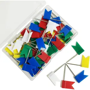 60 Pieces Multi-Color Flag Travel Map Push Pins (5 Colors)