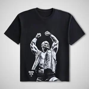 WWE Stone Cold Vintage Graphic Menswear Short-Sleeve Cotton T-Shirt - Unisex Round Neck Casual Streetwear for Wrestling Fans, Gift Option, Shortsleeve