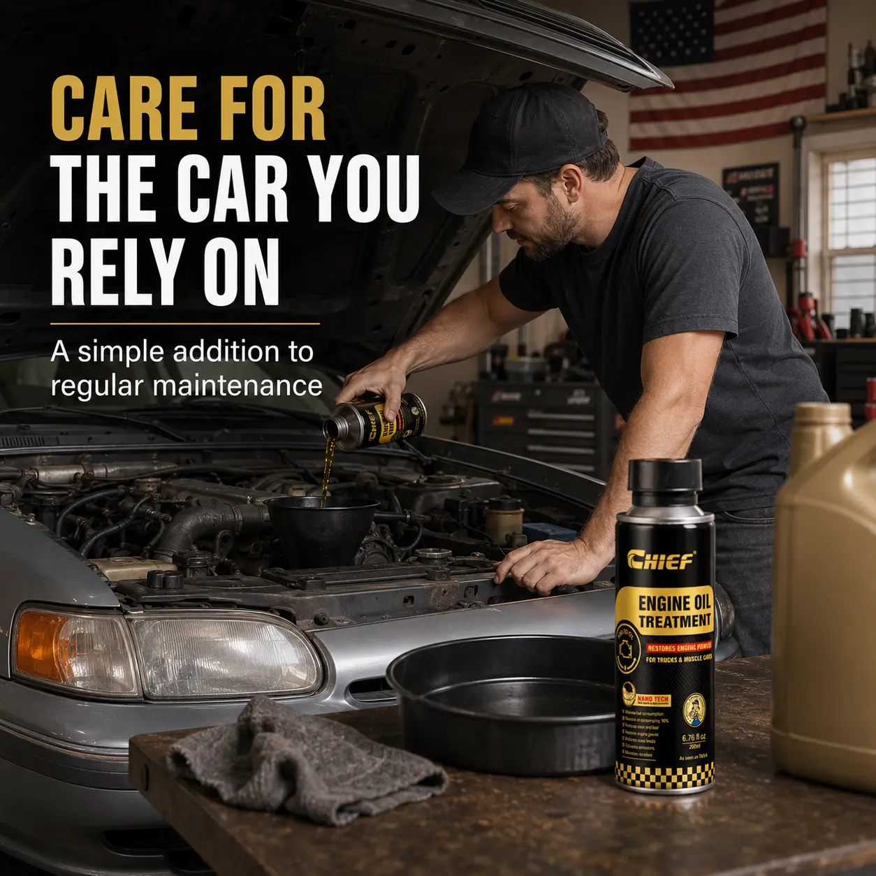 CHIEF Engine Oil Treatment for High-Mileage Cars and Daily Drivers, Add-to-Oil Formula for Routine Engine Maintenance, 6.76 fl oz#high mileage oil treatment #engine oil treatment #older car maintenance #daily driver car care #motor oil additive