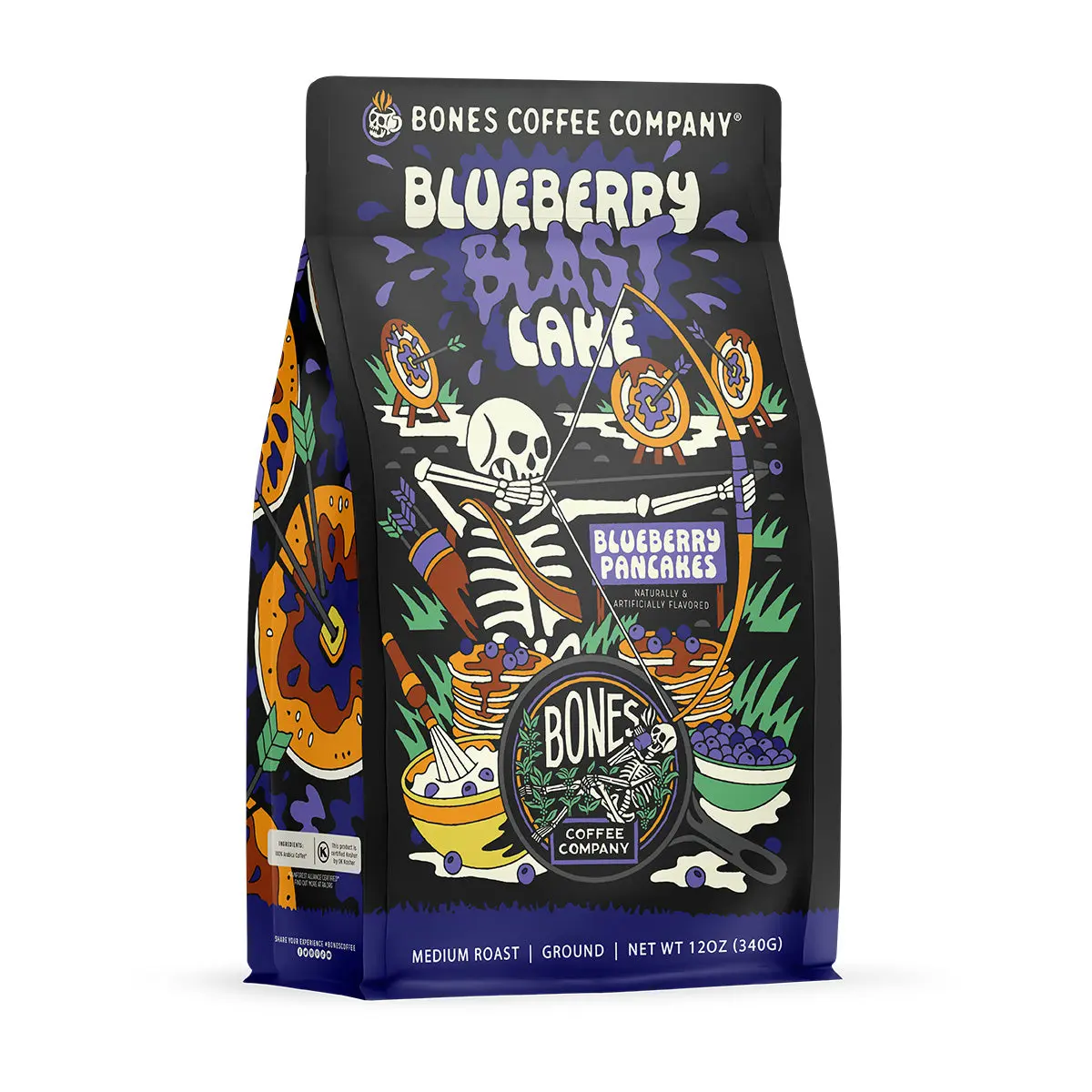 Bones Coffee Company | Blueberry Blast Cake Blueberry Pancake Flavored Coffee 12oz Medium Roast Arabica Bones Coffee Company | Blueberry Blast Cake Blueberry Pancake Flavored Coffee 12oz Medium Roast Arabica